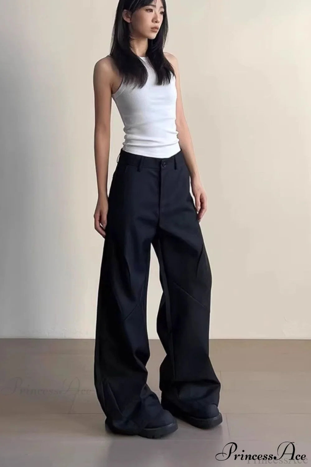 Gray Ruched Drapey Wide Leg Pants