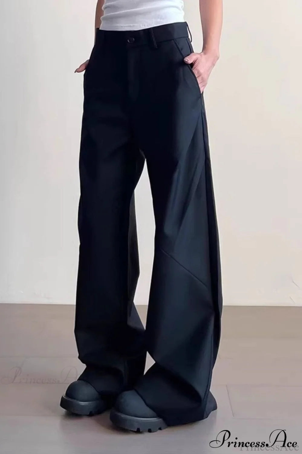 Gray Ruched Drapey Wide Leg Pants