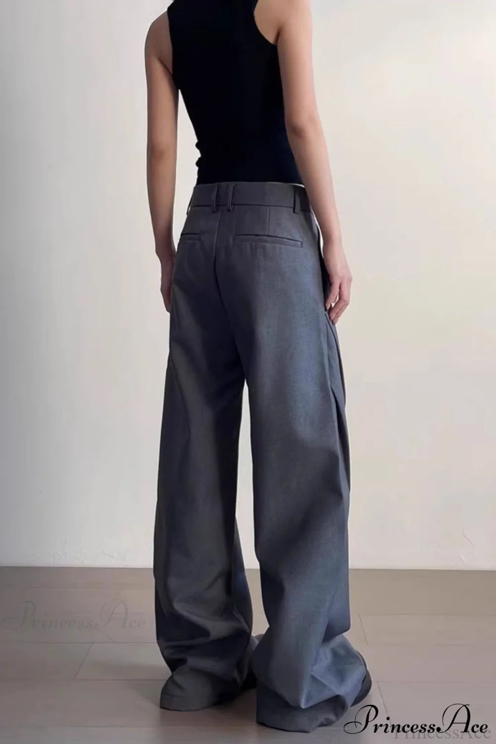 Gray Ruched Drapey Wide Leg Pants