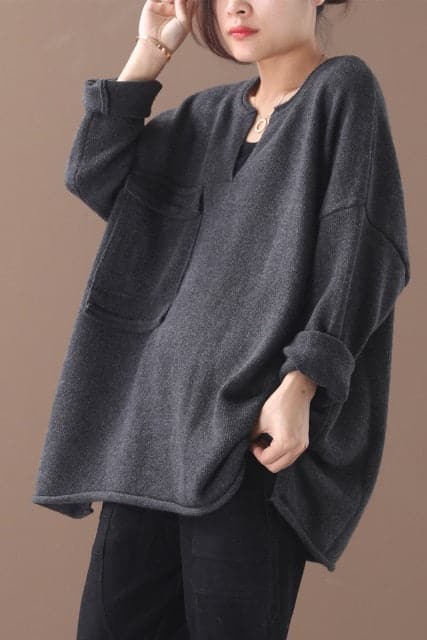 Dressbetty - Female New Autumn and Winter Korean Style Literary Small V-neck Single-pocket Primer Sweater Outerwear