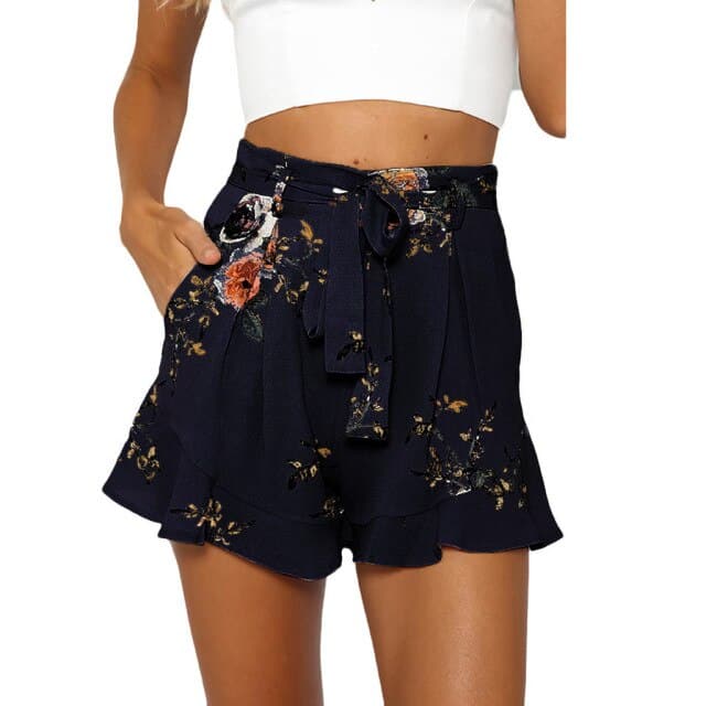 Shorts Summer Ruffle Print Zipper Short Breathable Home Shorts Beachwear Hotpants