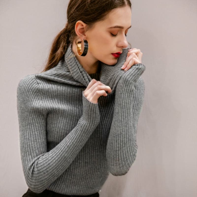 Dressbetty - Korean Style Turtelneck Sweater Slim Winter Sleeve Knitted Turtelneck Sweater Pull Femme Clothing