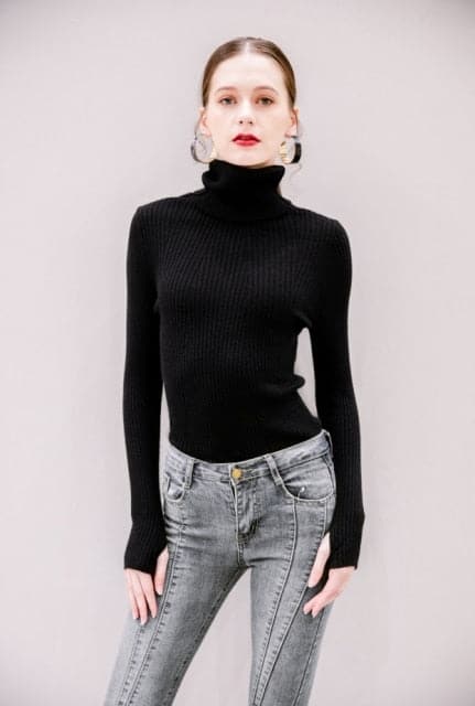 Dressbetty - Korean Style Turtelneck Sweater Slim Winter Sleeve Knitted Turtelneck Sweater Pull Femme Clothing