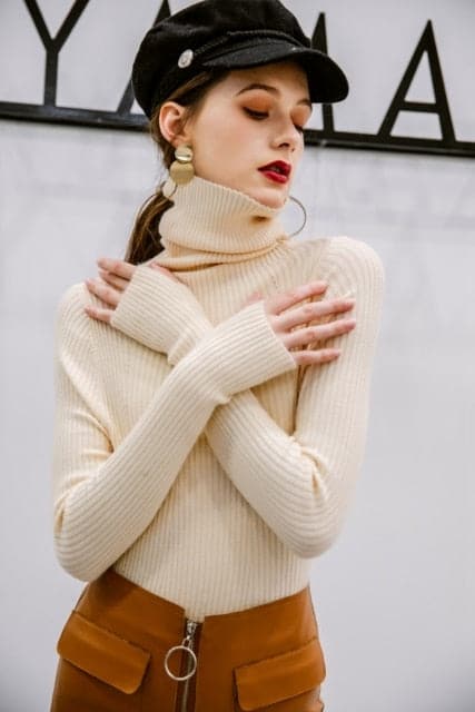 Dressbetty - Korean Style Turtelneck Sweater Slim Winter Sleeve Knitted Turtelneck Sweater Pull Femme Clothing