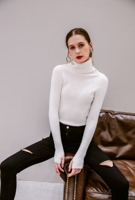 Dressbetty - Korean Style Turtelneck Sweater Slim Winter Sleeve Knitted Turtelneck Sweater Pull Femme Clothing