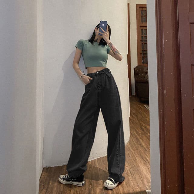 Straight Tube Loose Mop High Waist Pants