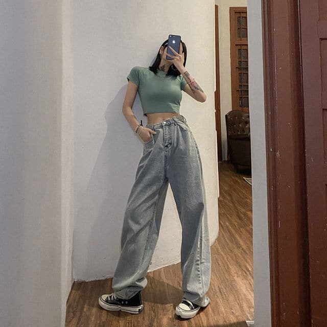 Straight Tube Loose Mop High Waist Pants