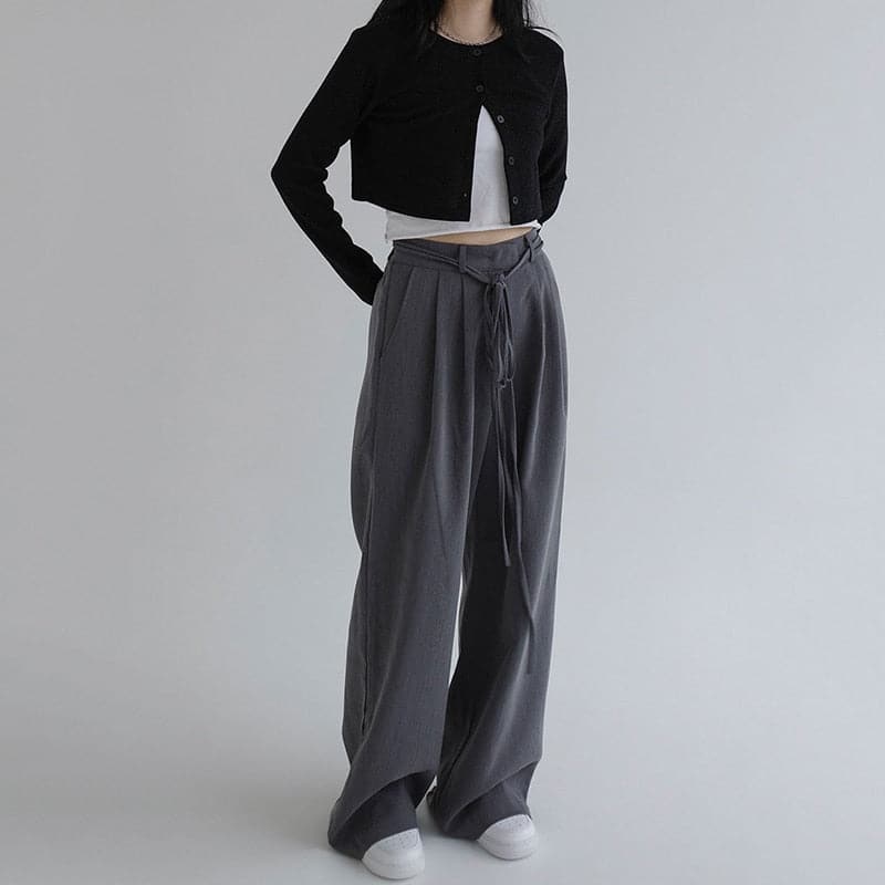 Dressbetty - High Waist Wide Leg Long Suit Pants New Drawstring Loose Trousers Pantalones