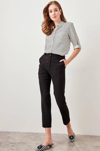 Pomegranate Flower Basic Trouser Ankle Pencil Slim Fit Pants Trouser Suits Woman Clothes