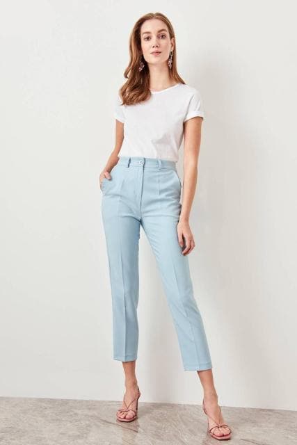Pomegranate Flower Basic Trouser Ankle Pencil Slim Fit Pants Trouser Suits Woman Clothes