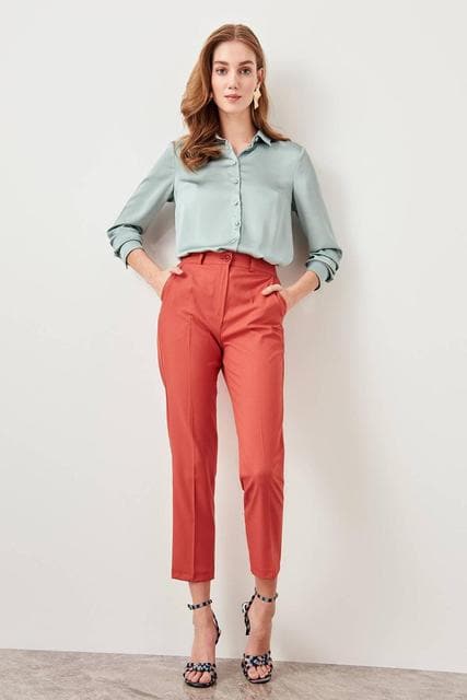 Pomegranate Flower Basic Trouser Ankle Pencil Slim Fit Pants Trouser Suits Woman Clothes