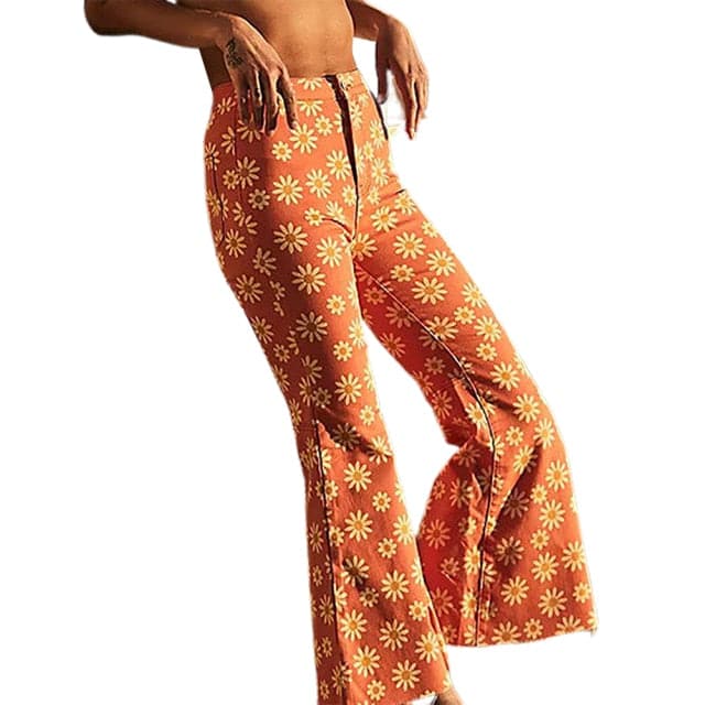 Daisy Print Y2k Flare Cargo Pants