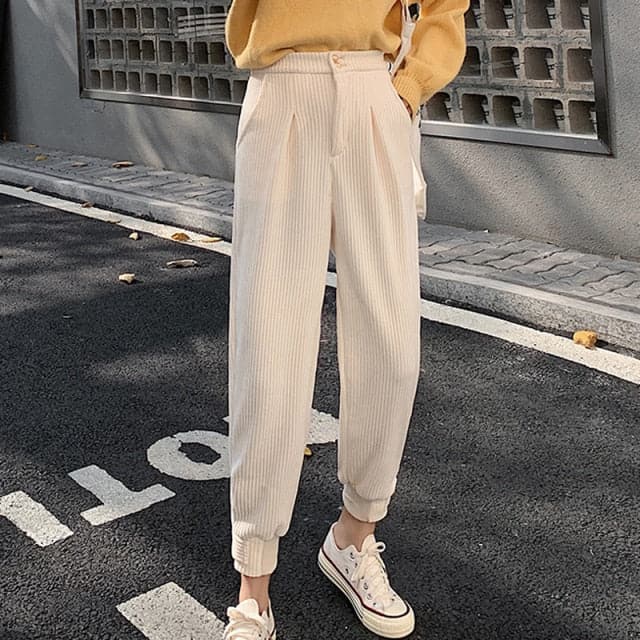 Winter Corduroy Pants Thick Warm Zipper Elastic High Waist Pencil Pant Causal Loose Baggy Trousers