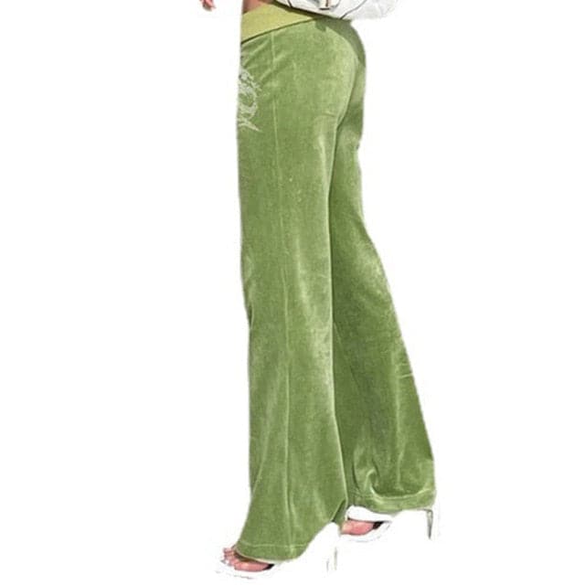 Harajuku Green Velvet Baggy Wideleg Pants