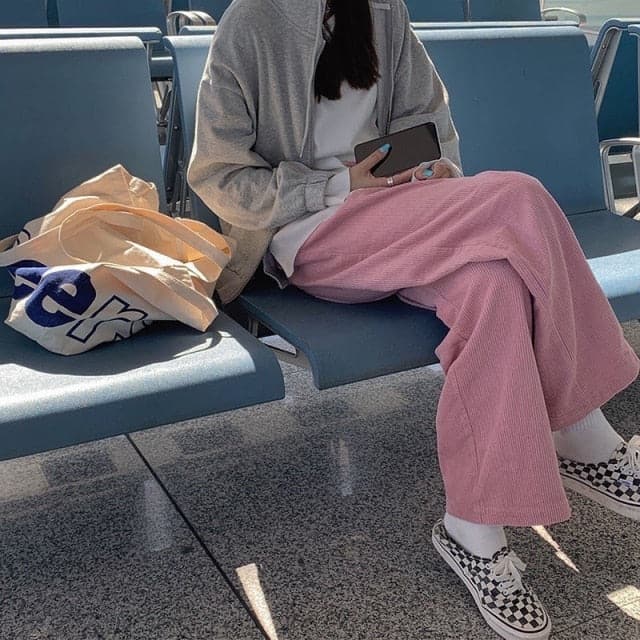 Beige Corduroy Wide Leg Pants