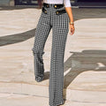 Skinny Straight Pants Spring New New Houndstooth Plaid Print Trouser All Match High Waist Office Suit Slim Trouser