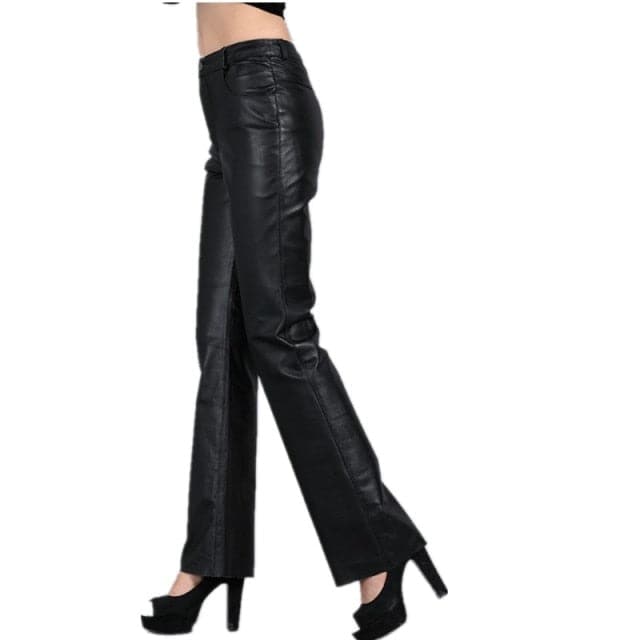 Genuine Leather Pants Autumn Sheepskin Pants Mid Waist Pants Soft Leather Pants Flare Trousers