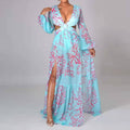 V-neck Backless Hollow Out Dress Summer Dress Lantern Sleeve Club Party Long Maxi Dresses Tunic Beach Cover Up