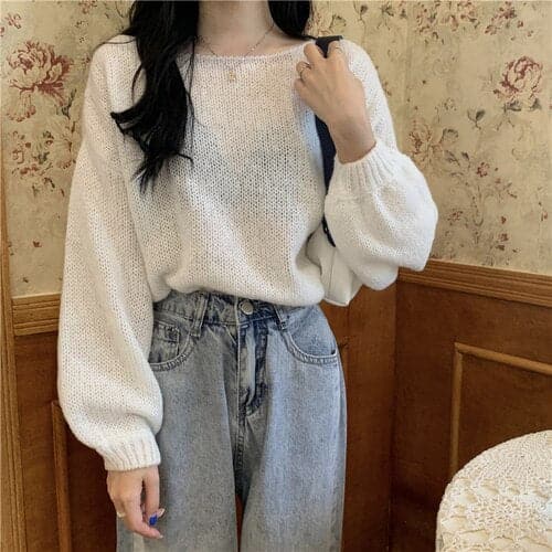Dressbetty - Knitted Sweaters Woman Colorblock Pull Femme Long Sleeve Crop Top Sweater Winter Clothes Korean