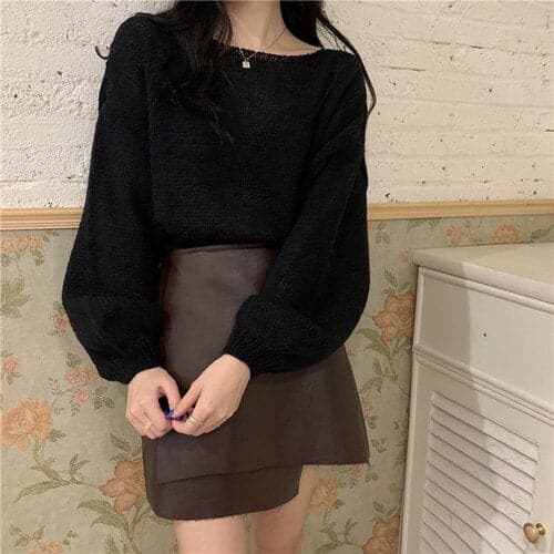 Dressbetty - Knitted Sweaters Woman Colorblock Pull Femme Long Sleeve Crop Top Sweater Winter Clothes Korean