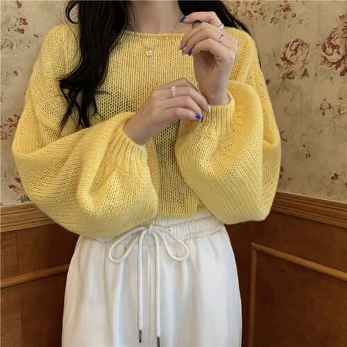 Dressbetty - Knitted Sweaters Woman Colorblock Pull Femme Long Sleeve Crop Top Sweater Winter Clothes Korean
