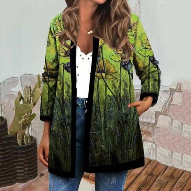 Dressbetty - Overcoat Leisure Retro Graphic Printed Winter Open Front Long Sleeve Outwear Cardigan Coat