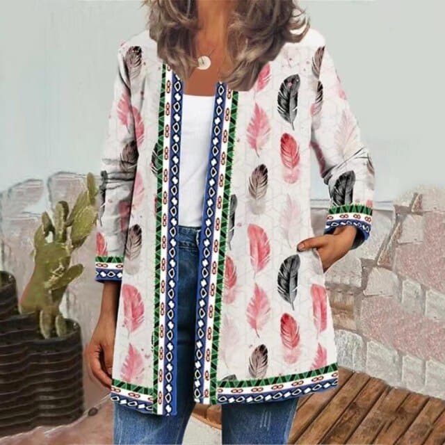 Dressbetty - Overcoat Leisure Retro Graphic Printed Winter Open Front Long Sleeve Outwear Cardigan Coat