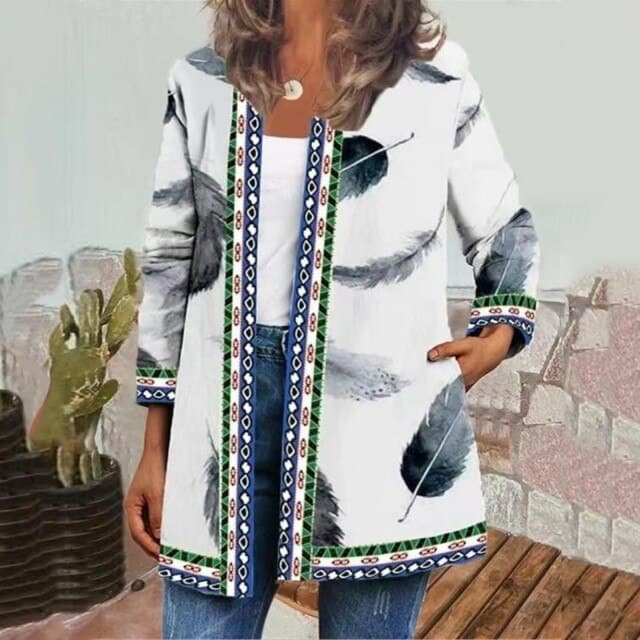 Dressbetty - Overcoat Leisure Retro Graphic Printed Winter Open Front Long Sleeve Outwear Cardigan Coat