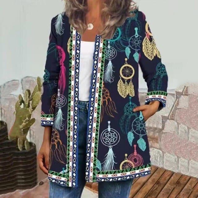 Dressbetty - Overcoat Leisure Retro Graphic Printed Winter Open Front Long Sleeve Outwear Cardigan Coat