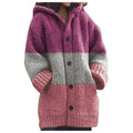 Dressbetty - Winter Striped Stitching Cardigan Korean Version Loose Hooded Cardigan Sweet Long Sleeve Warm Coat Gilet Femme Clothes
