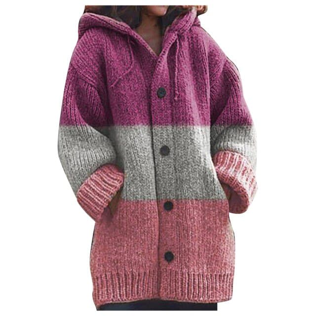 Dressbetty - Winter Striped Stitching Cardigan Korean Version Loose Hooded Cardigan Sweet Long Sleeve Warm Coat Gilet Femme Clothes