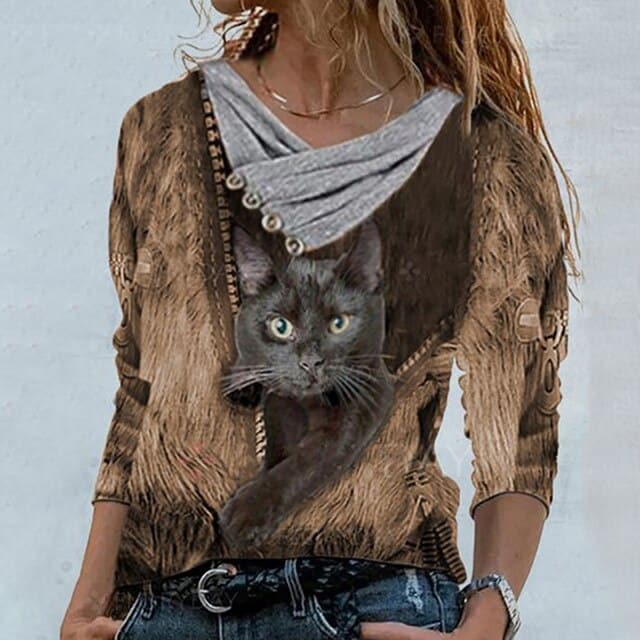 Tunic Tops Cross V-neck Buttons Printing Long Sleeve Sweaters Top Summer Female T-shirt Female Clothing