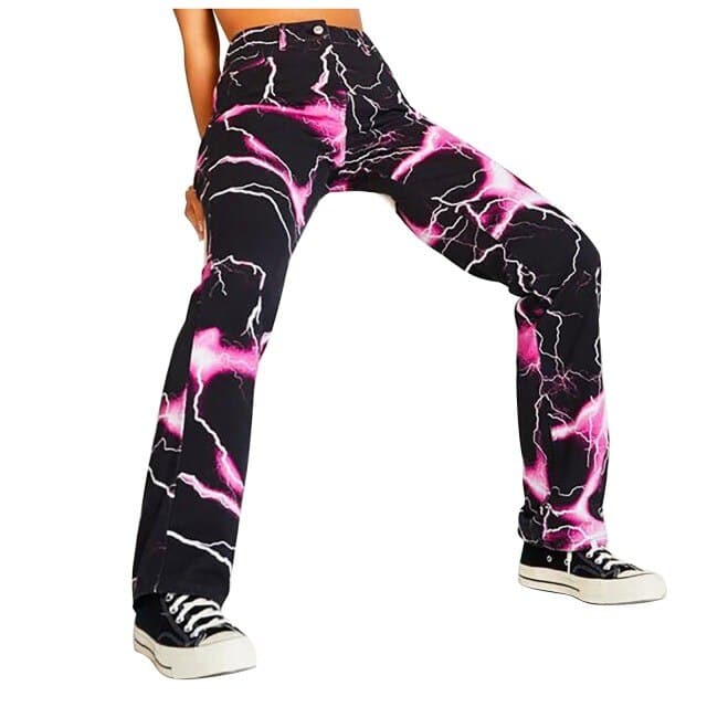 High Waist Slim Straight Street Trend Tie-dye Print Jeans Loose Trousers Pants