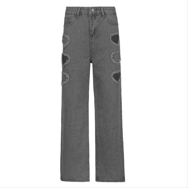 Y2k High Waisted Zip Straight Denim Pants Pure Color Oversized Pants With Pockets