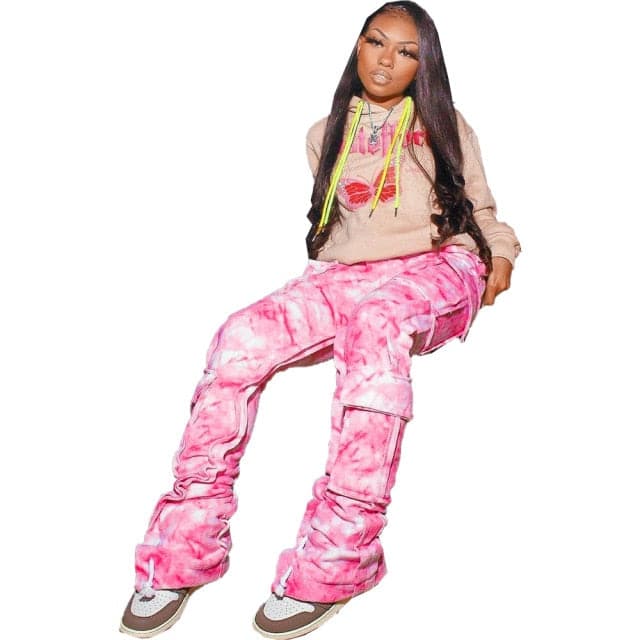 Tie Dye Print Big Pocket Cargo Pants