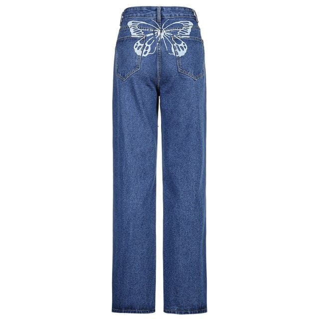 Butterfly Print Jeans Woman High Waist Denim Pants