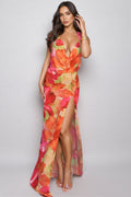 Jessly Printed Strapless High-slit Maxi Dress