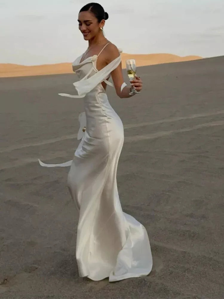 Ribbon Silk Sling Backless Long Dresses