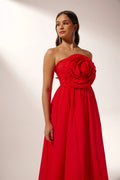 Sculpted Flower Strapless Maxi Dress