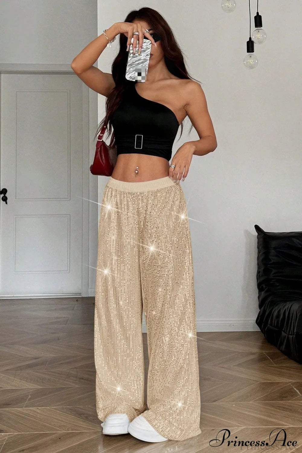 Sequin High Waist Flowy Wide-leg Pants