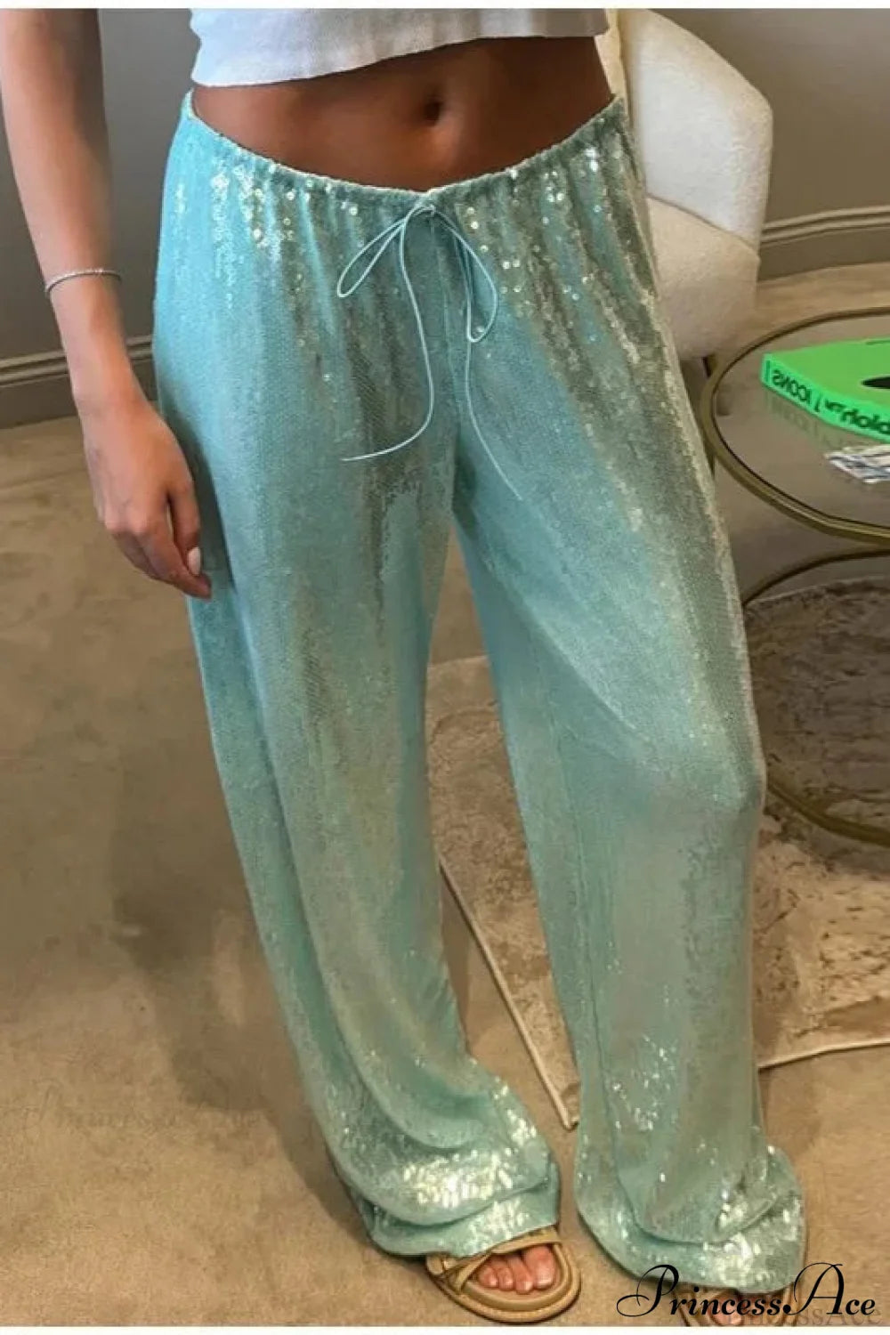 Sequin Loose Wide-leg Pants