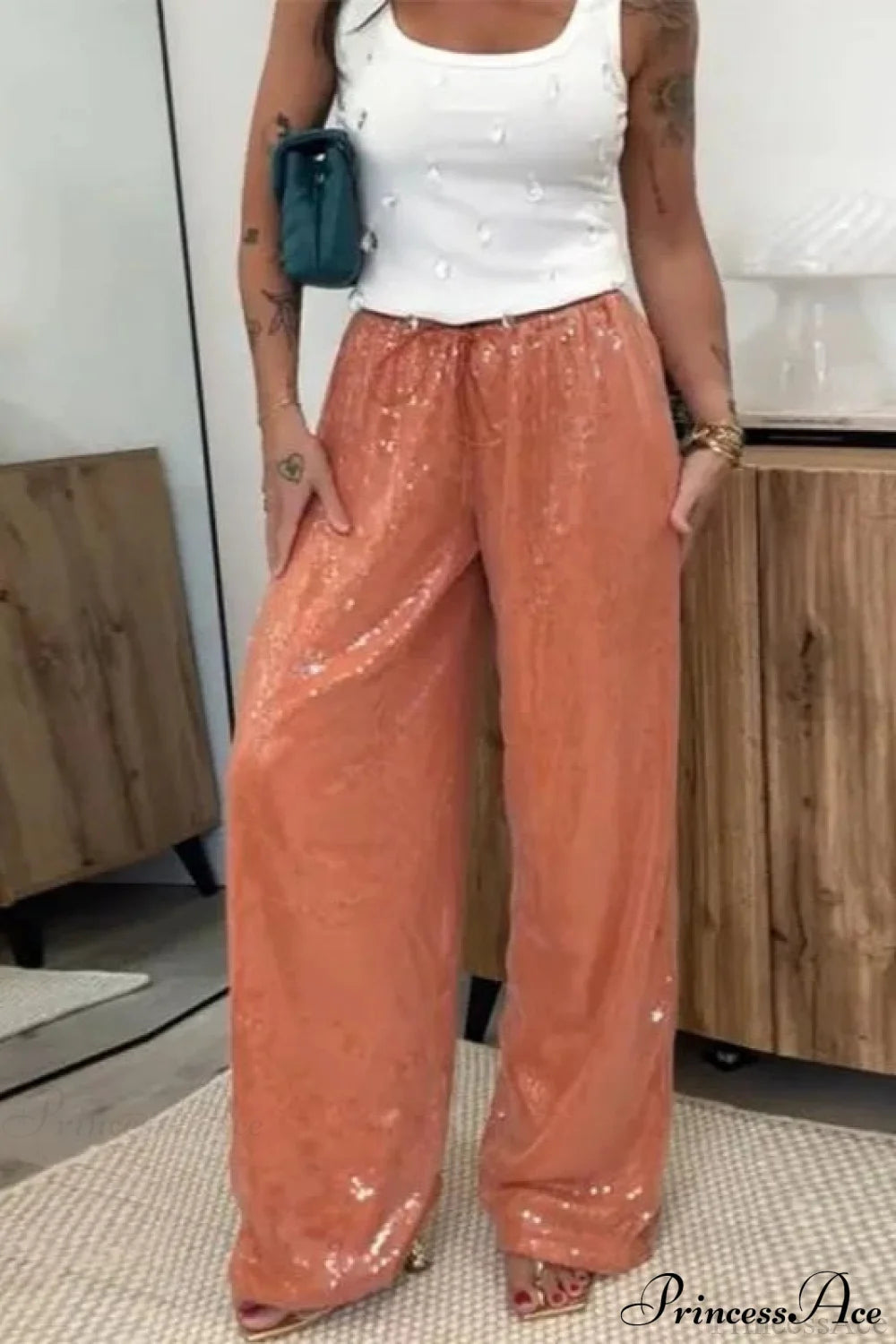 Sequin Loose Wide-leg Pants
