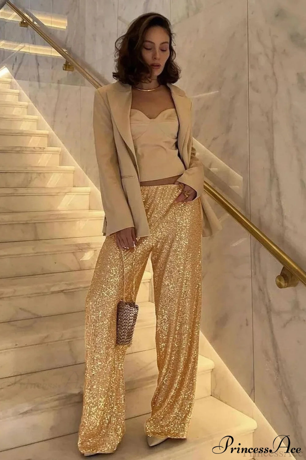 Sequin Slim-fit Straight Pants