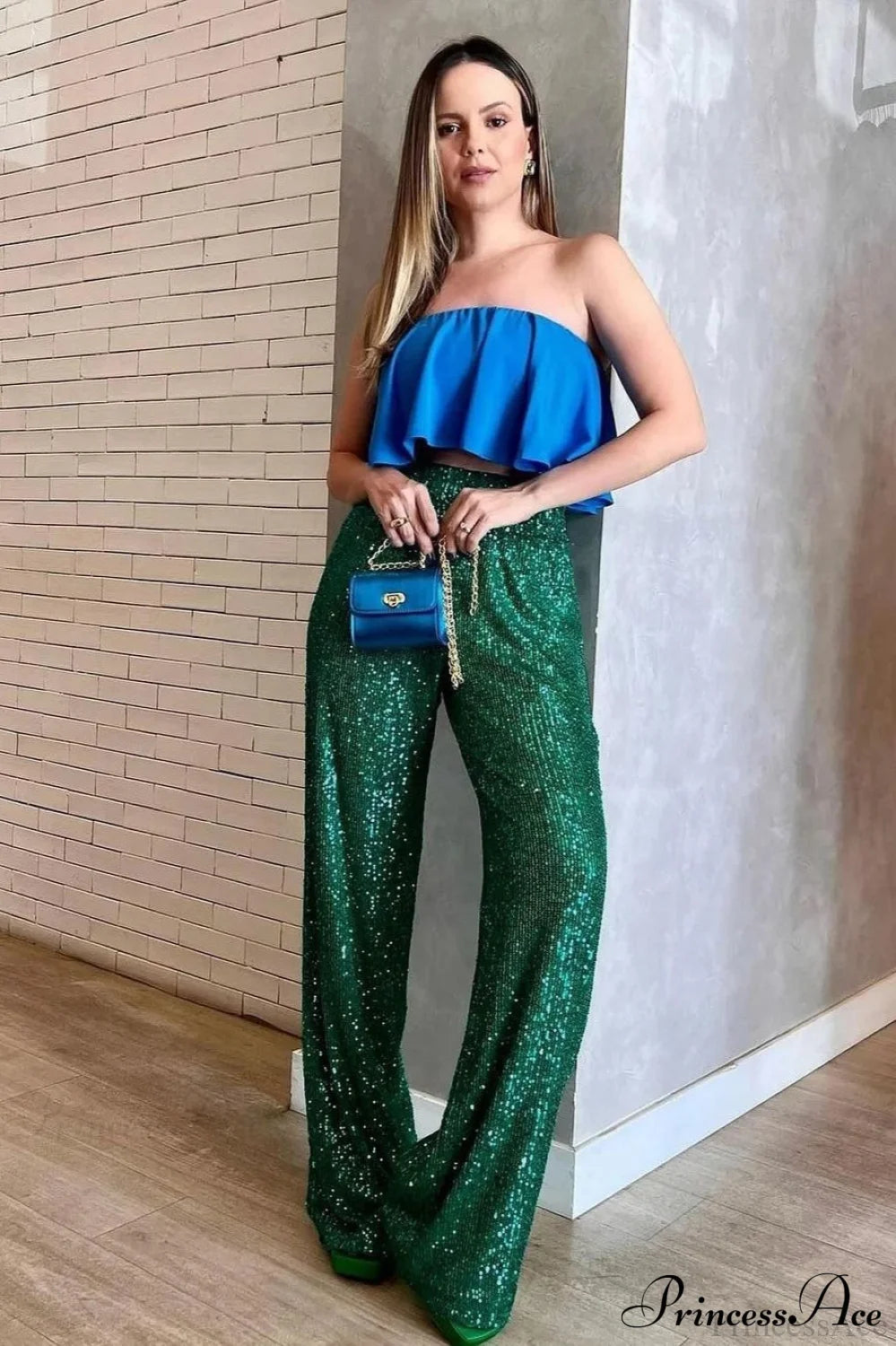 Sequin Slim-fit Straight Pants