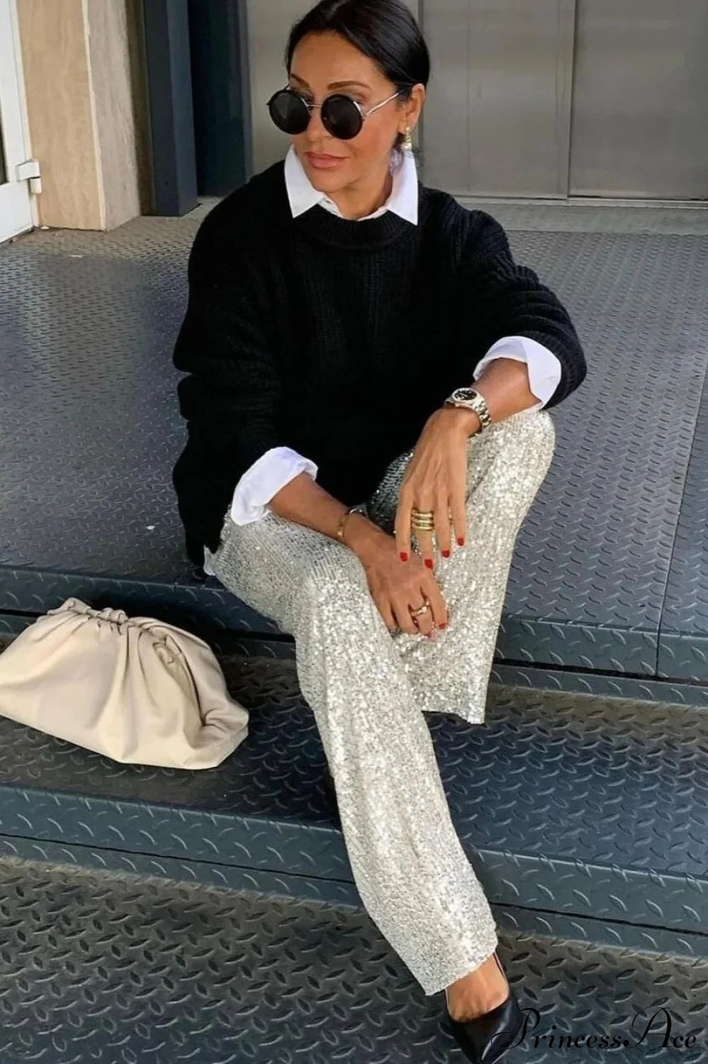 Sequin Slim-fit Straight Pants