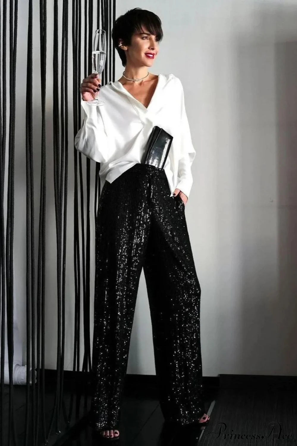 Sequin Slim-fit Straight Pants