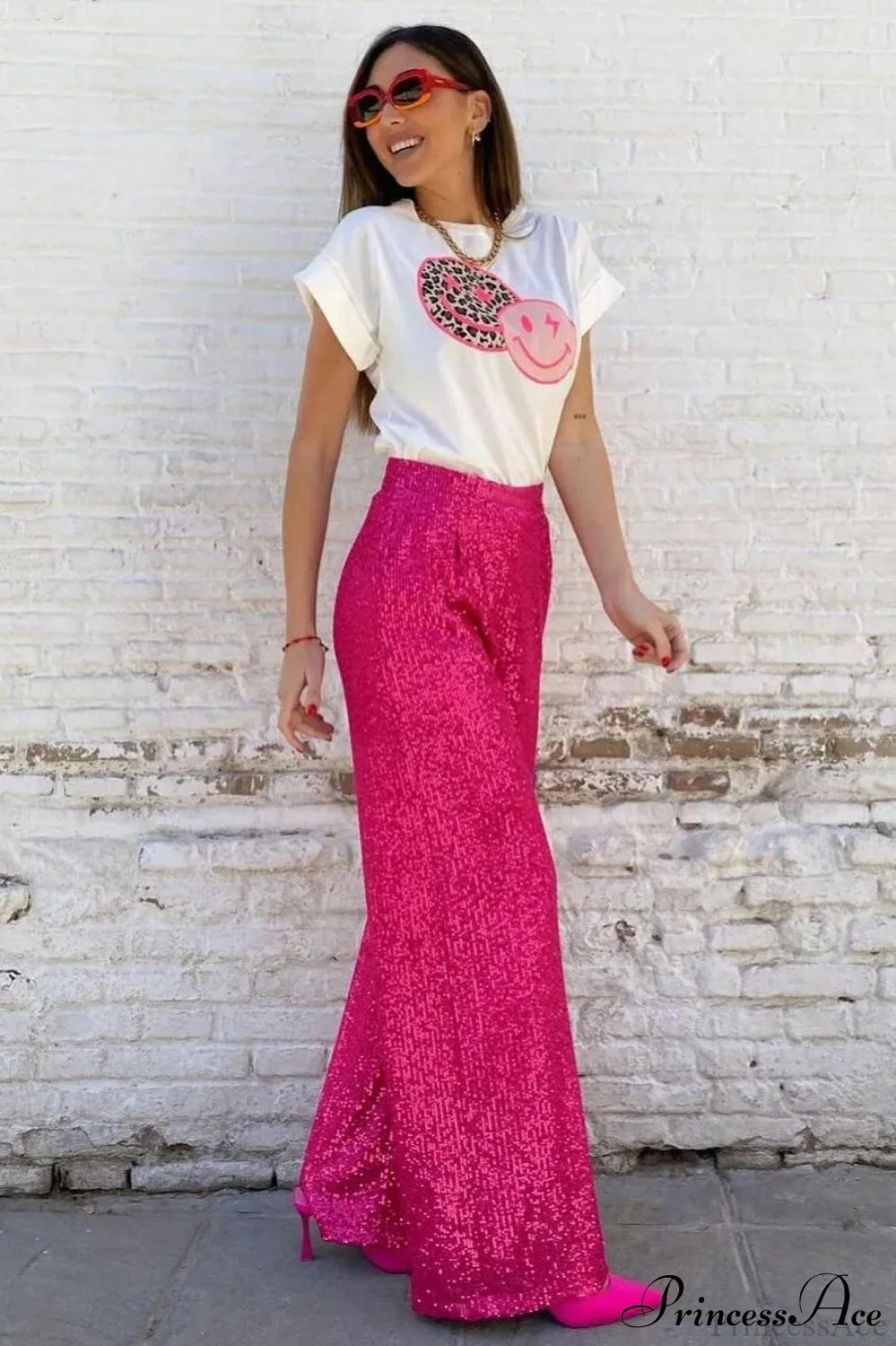 Sequin Slim-fit Straight Pants