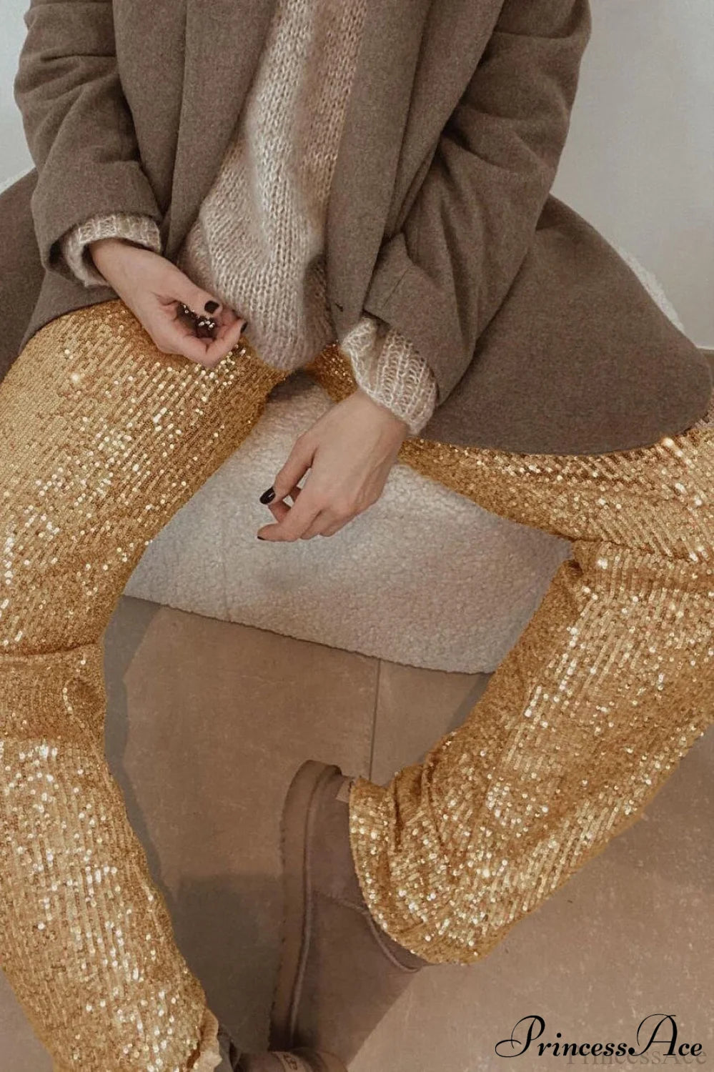 Sequin Slim-fit Straight Pants