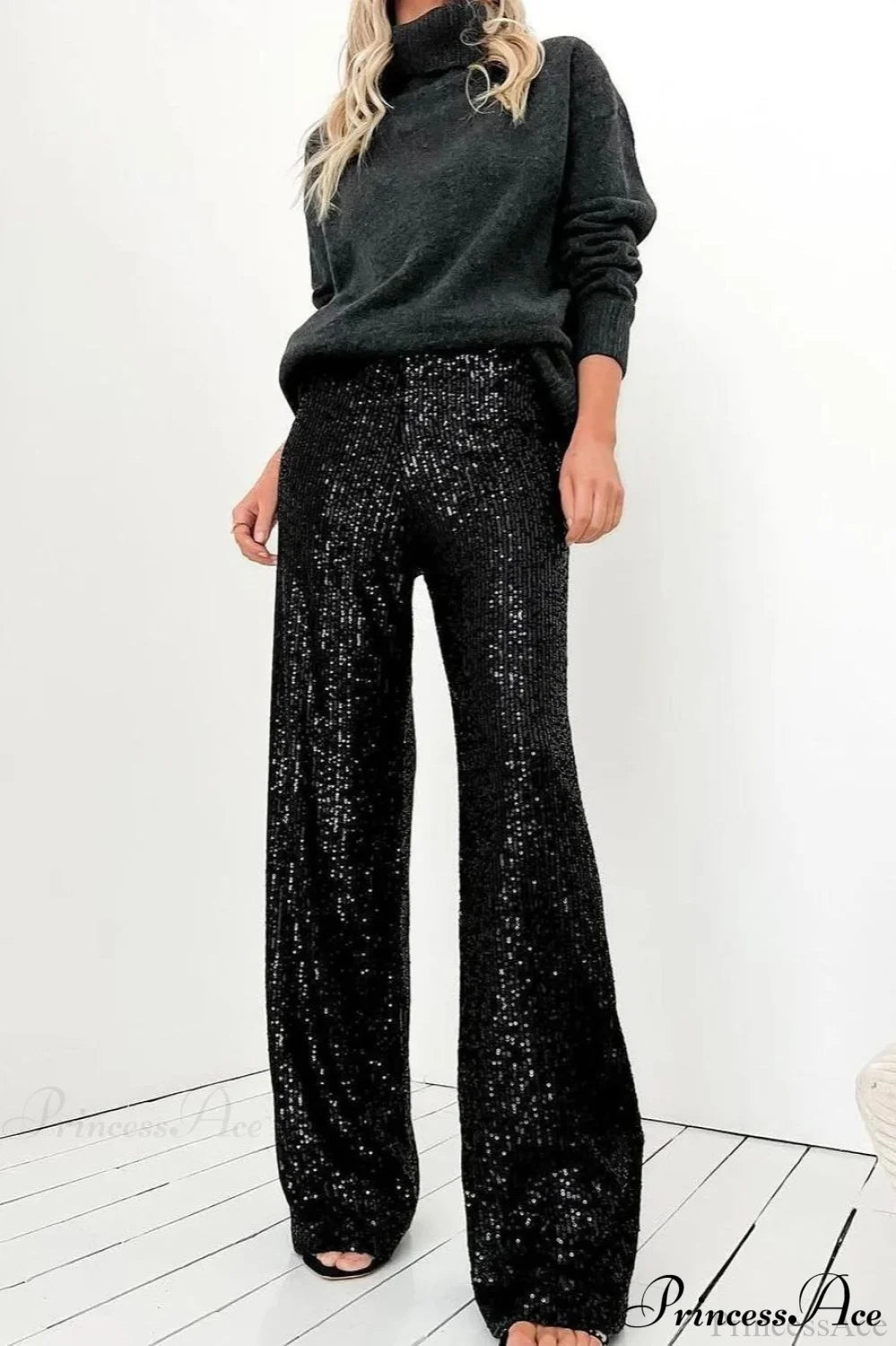 Sequin Slim-fit Straight Pants