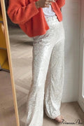 Sequin Slim-fit Straight Pants